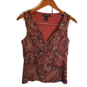 INC International Concepts Red Sleeveless blouse women's medium casual sequin